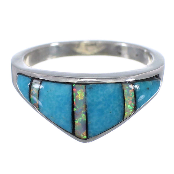 Turquoise And Opal Inlay Silver Ring Size 6-1/2 NS44913